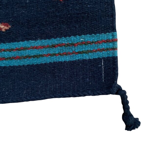 Handwoven Mexican ZAPOTEC Navy Wool Table Runner Red Bears Cloud Tassels 79"x10" - Picture 5 of 7